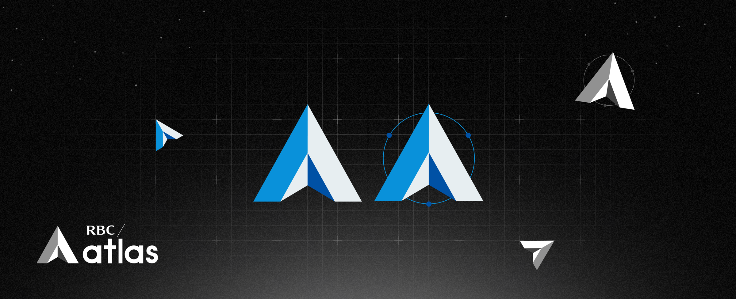 Atlas Identity — RBC/atlas logo lockup and mark exploration on a dark starfield background